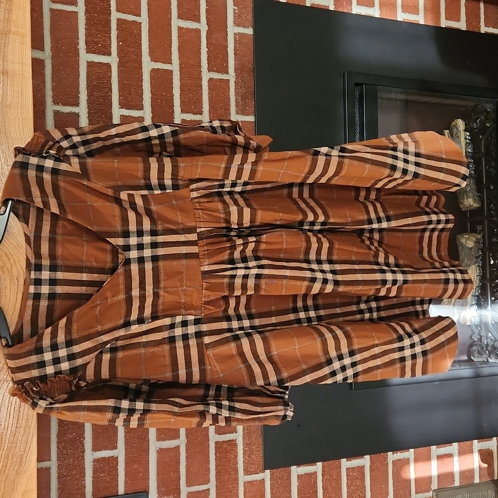 Plaid 3/4 Sleeve Swing Dress